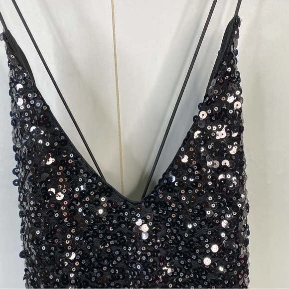 Lulus Sequined Backless Mini Dress Black Silver Size Large - Picture 7 of 16